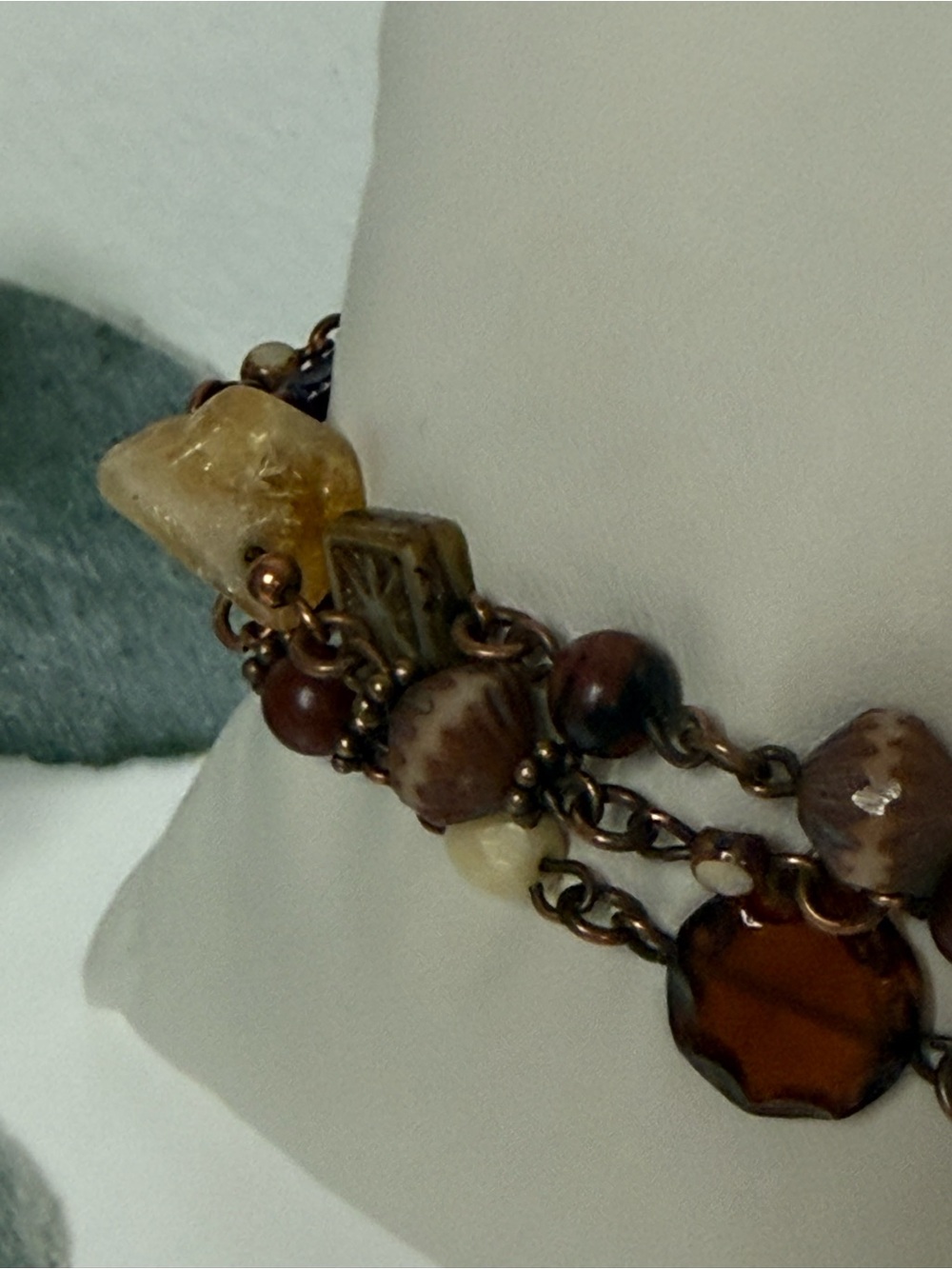 Handcrafted Copper Multi-Strand Bracelet Semiprecious Gemstones Czech Glass Boho - Picture 7 of 14